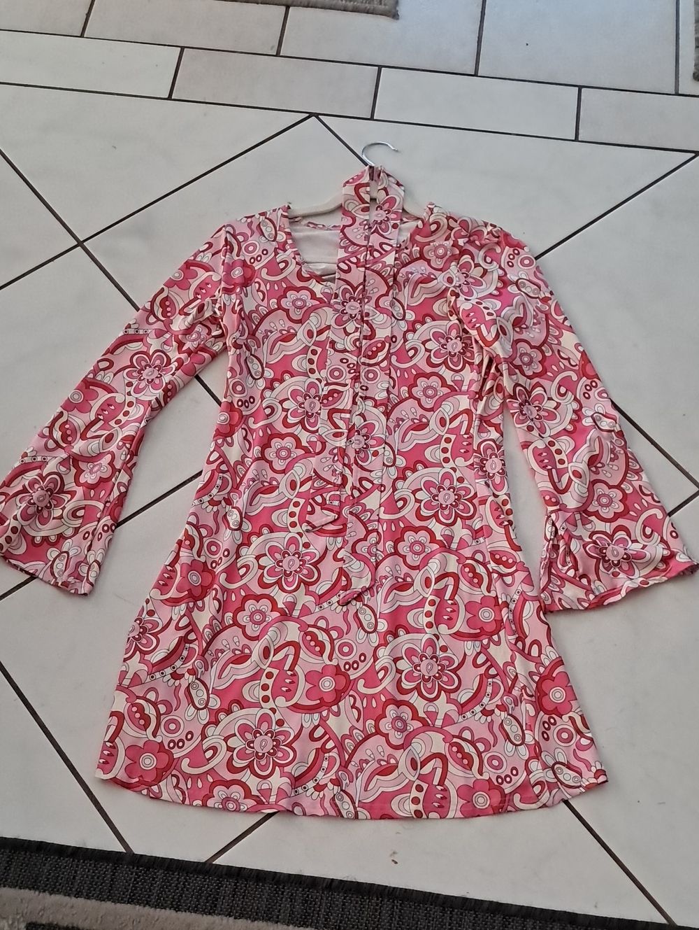 Pink Floral Mini Dress - Lightweight Long Sleeve